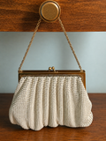 Vintage Whiting & Davis Cream Beaded Frame Bag with Gold Chain