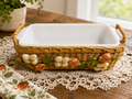 Vintage Fire-King 409 1 Qt Milk Glass Baking Dish with Raffia Strawberry Basket Carrier – Philippines