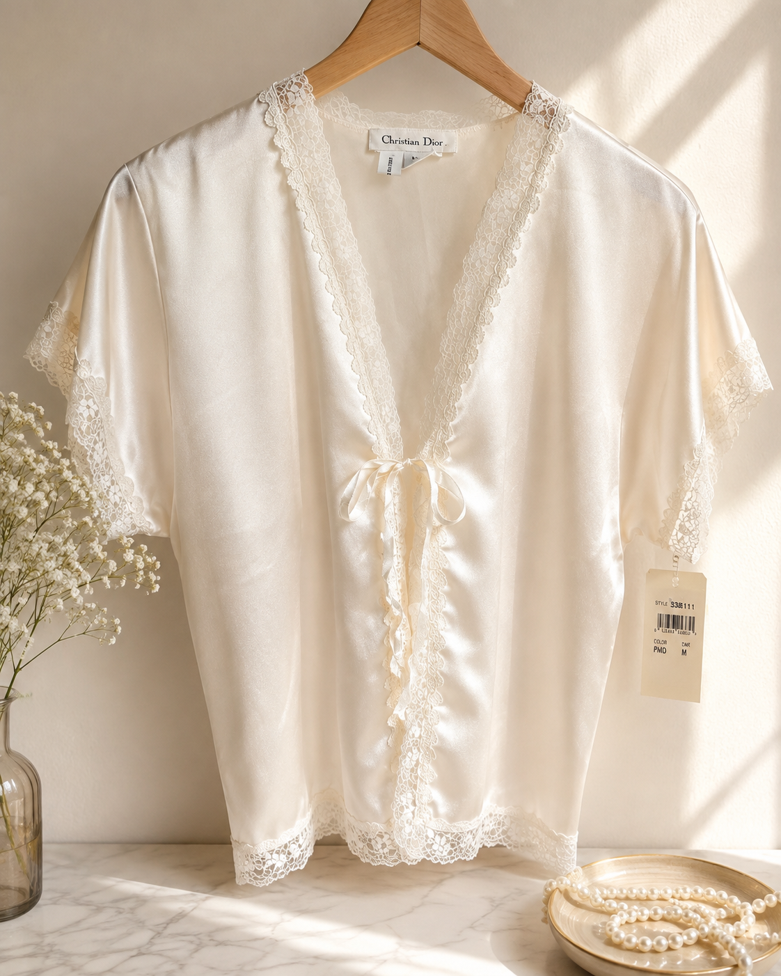 Vintage Christian Dior Saks Fifth Avenue Satin Lace Nightie Lingerie Top NWT M