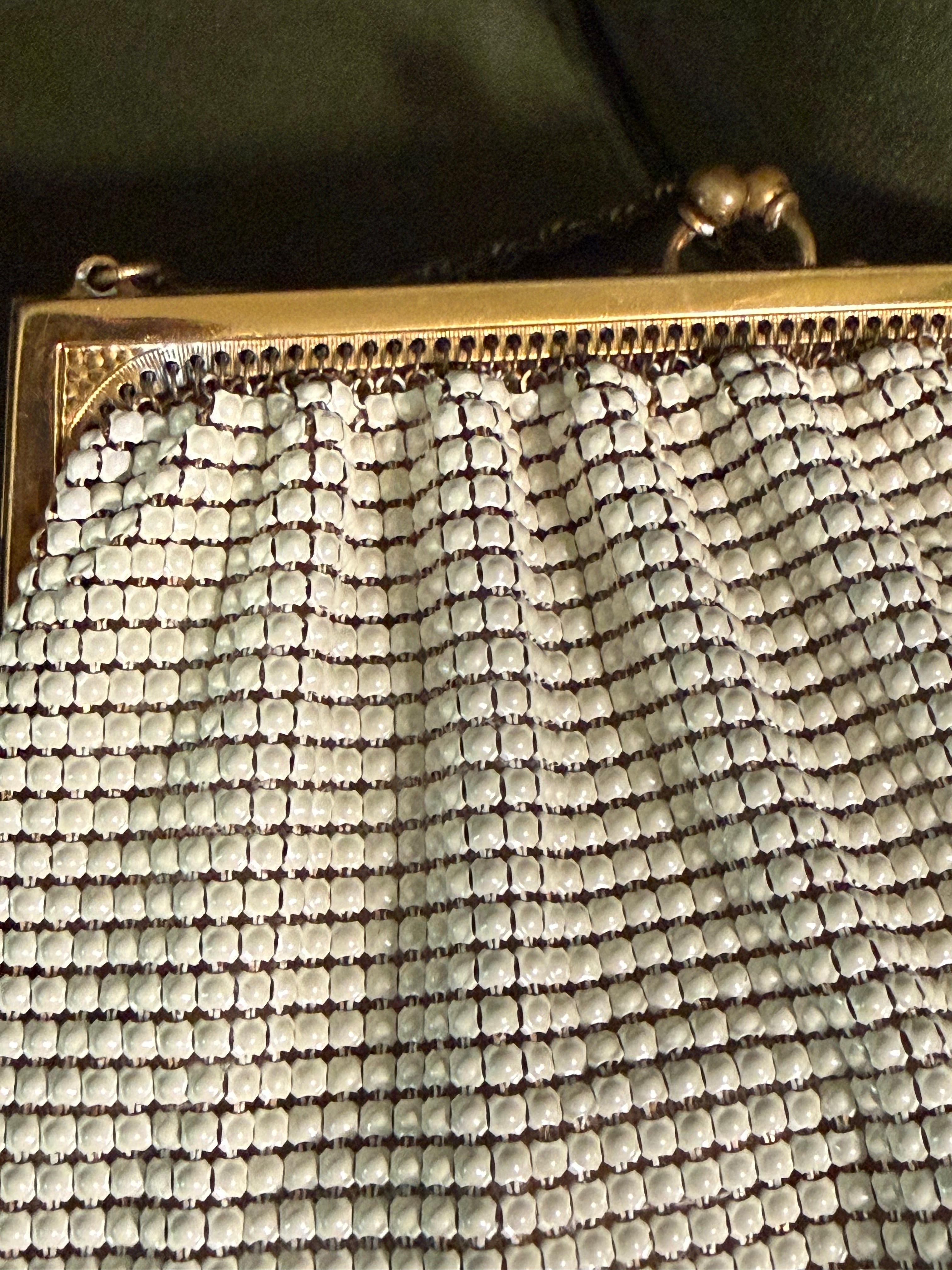 Vintage Whiting & Davis Cream Beaded Frame Bag with Gold Chain
