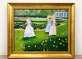 Vintage Impressionist Style Garden Scene Original Painting Framed 20x16 Canvas